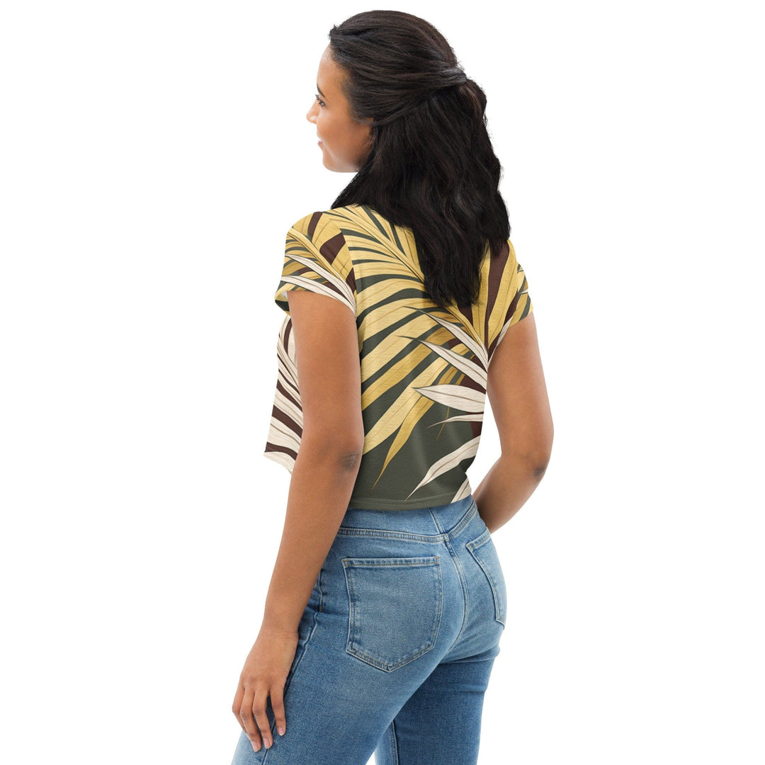 Womens Stretch Fit Crop Tee T-shirt - Palm Tree Leaves Pattern