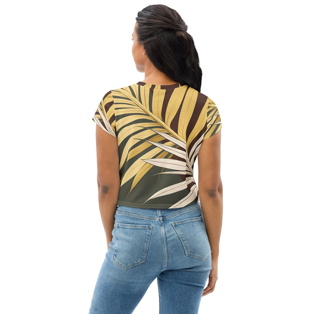Womens Stretch Fit Crop Tee T-shirt - Palm Tree Leaves Pattern
