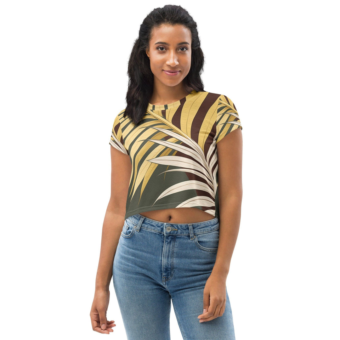 Womens Stretch Fit Crop Tee T-shirt - Palm Tree Leaves Pattern