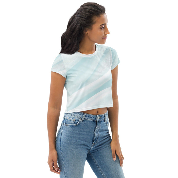 Womens Stretch Fit Crop Tee T-shirt - Pastel Blue Swirl