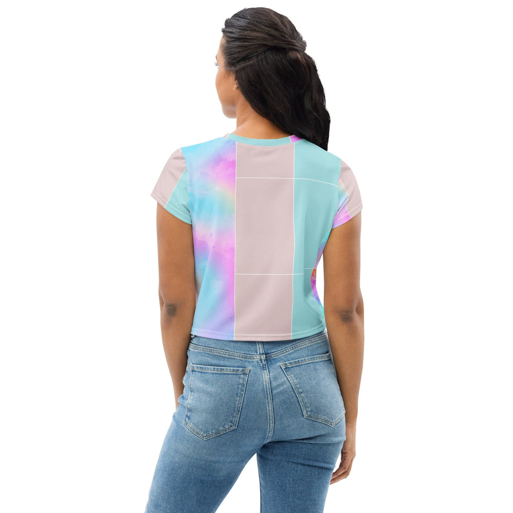 Womens Stretch Fit Crop Tee T-shirt - Pastel Colorblock Watercolor Illustration