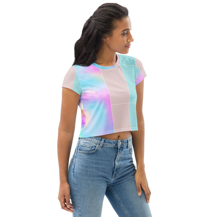 Womens Stretch Fit Crop Tee T-shirt - Pastel Colorblock Watercolor Illustration