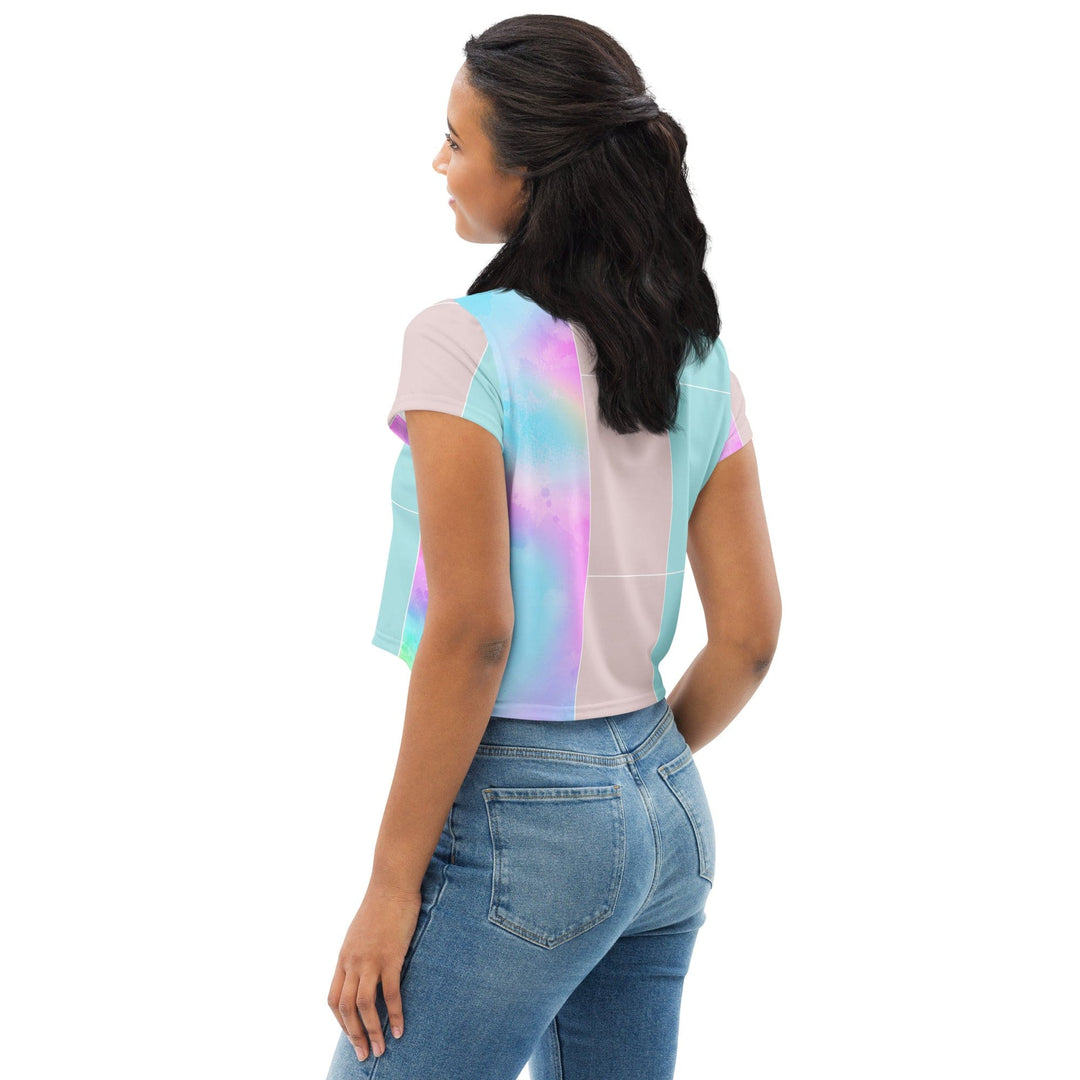 Womens Stretch Fit Crop Tee T-shirt - Pastel Colorblock Watercolor Illustration