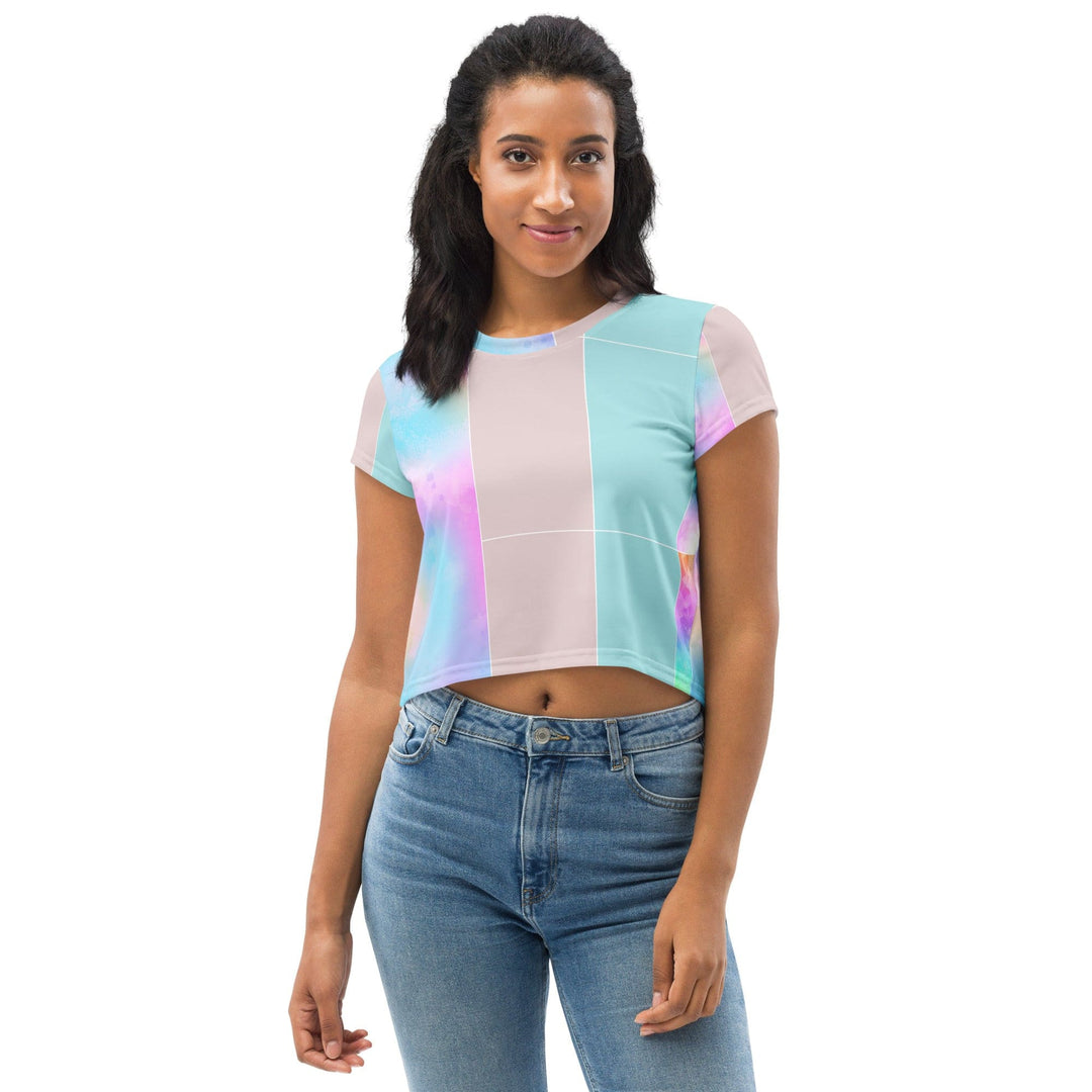 Womens Stretch Fit Crop Tee T-shirt - Pastel Colorblock Watercolor Illustration