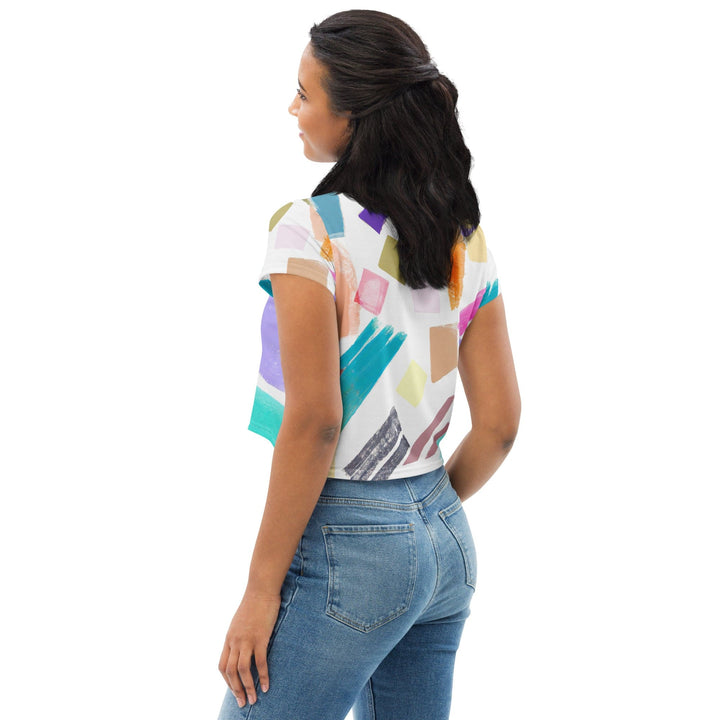 Womens Stretch Fit Crop Tee T-shirt - Pastel Pattern