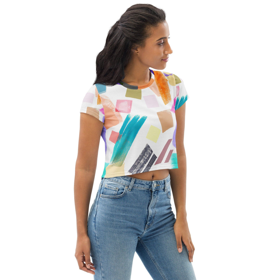Womens Stretch Fit Crop Tee T-shirt - Pastel Pattern