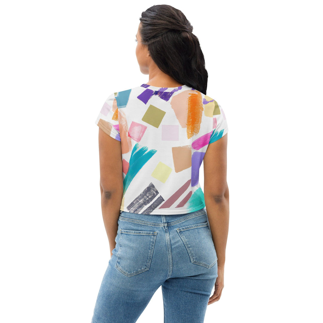 Womens Stretch Fit Crop Tee T-shirt - Pastel Pattern