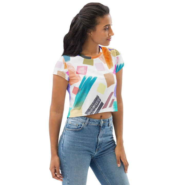 Womens Stretch Fit Crop Tee T-shirt - Pastel Pattern