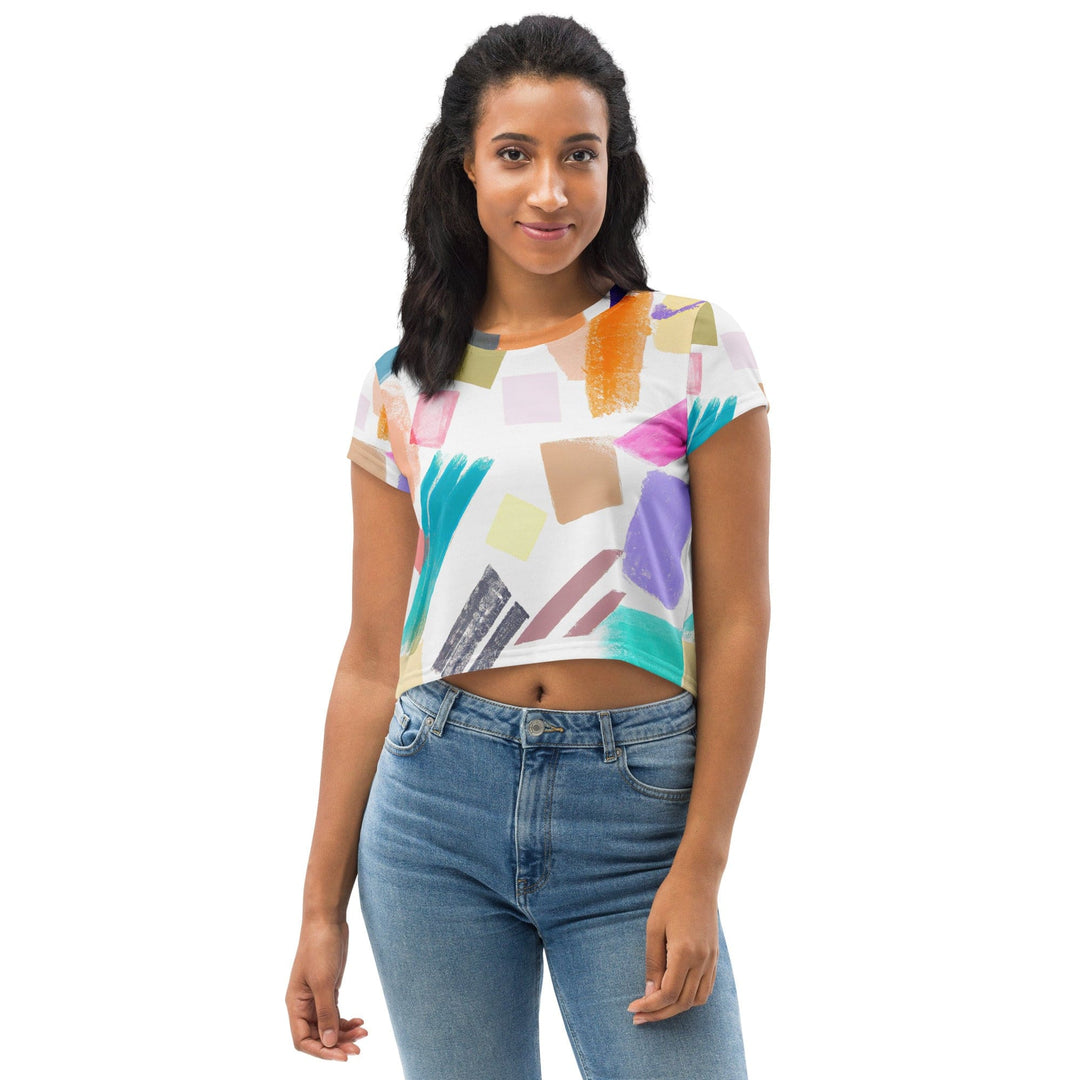 Womens Stretch Fit Crop Tee T-shirt - Pastel Pattern