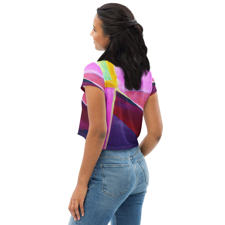 Womens Stretch Fit Crop Tee T-shirt - Pink and Purple Pattern