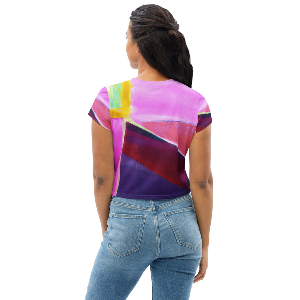 Womens Stretch Fit Crop Tee T-shirt - Pink and Purple Pattern