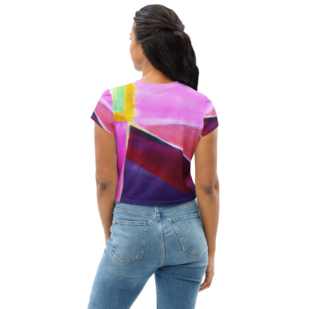 Womens Stretch Fit Crop Tee T-shirt - Pink and Purple Pattern