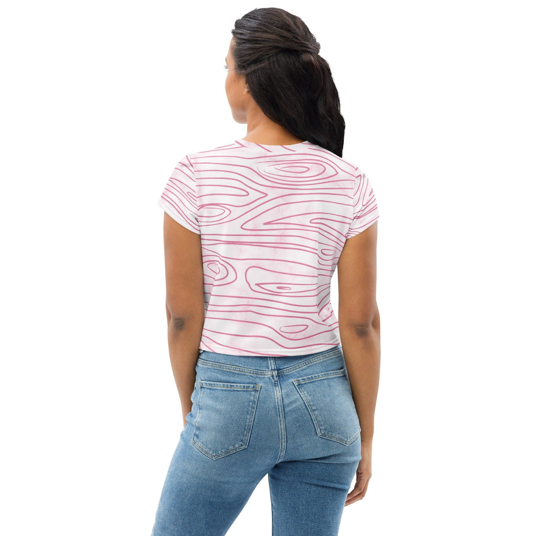 Womens Stretch Fit Crop Tee T-shirt - Pink Line Art Sketch Print