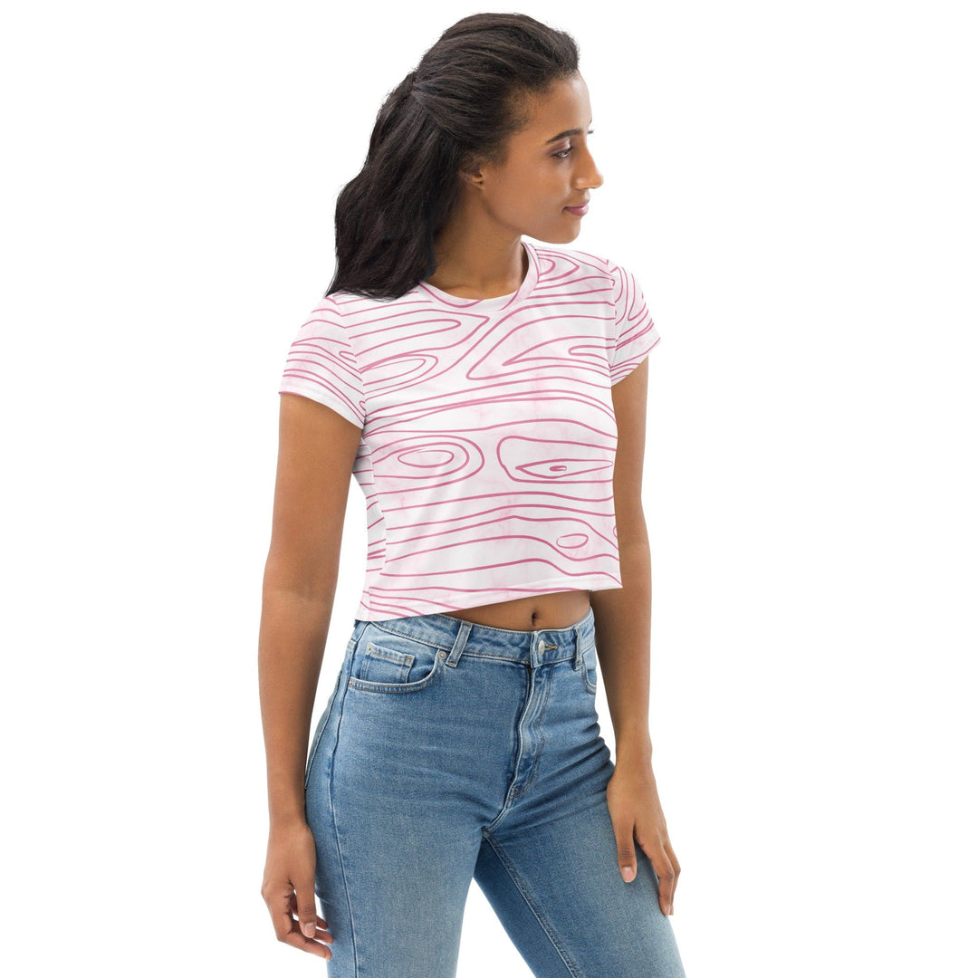 Womens Stretch Fit Crop Tee T-shirt - Pink Line Art Sketch Print