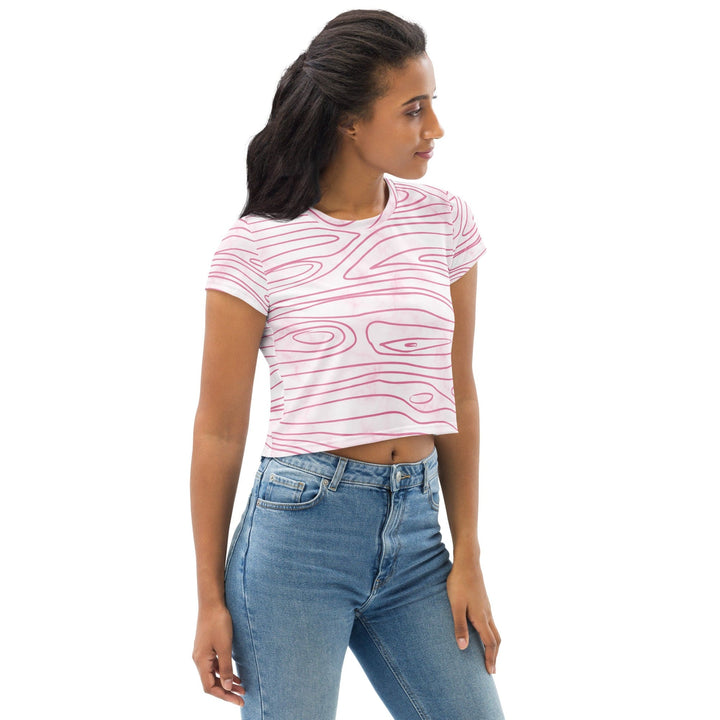 Womens Stretch Fit Crop Tee T-shirt - Pink Line Art Sketch Print