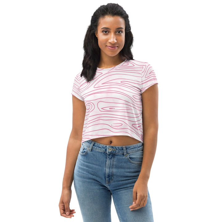 Womens Stretch Fit Crop Tee T-shirt - Pink Line Art Sketch Print