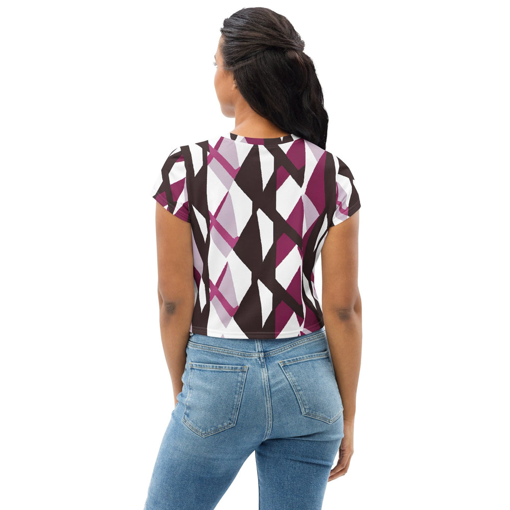 Womens Stretch Fit Crop Tee T-shirt - Pink Mauve Pattern