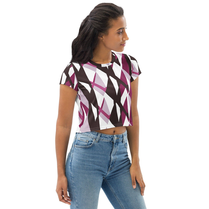 Womens Stretch Fit Crop Tee T-shirt - Pink Mauve Pattern