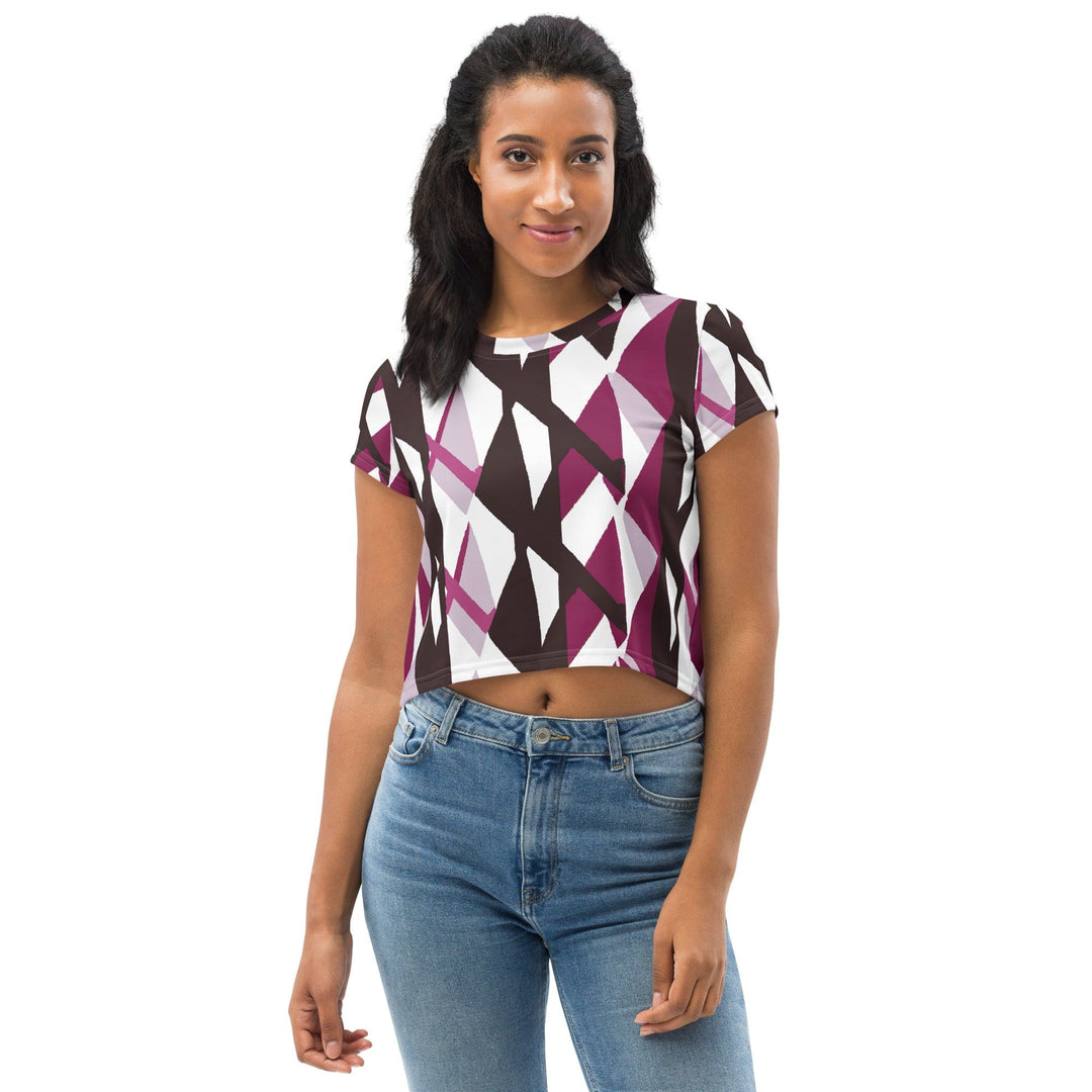 Womens Stretch Fit Crop Tee T-shirt - Pink Mauve Pattern