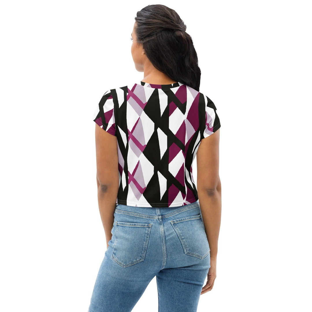 Womens Stretch Fit Crop Tee T-shirt - Pink Mauve Pattern