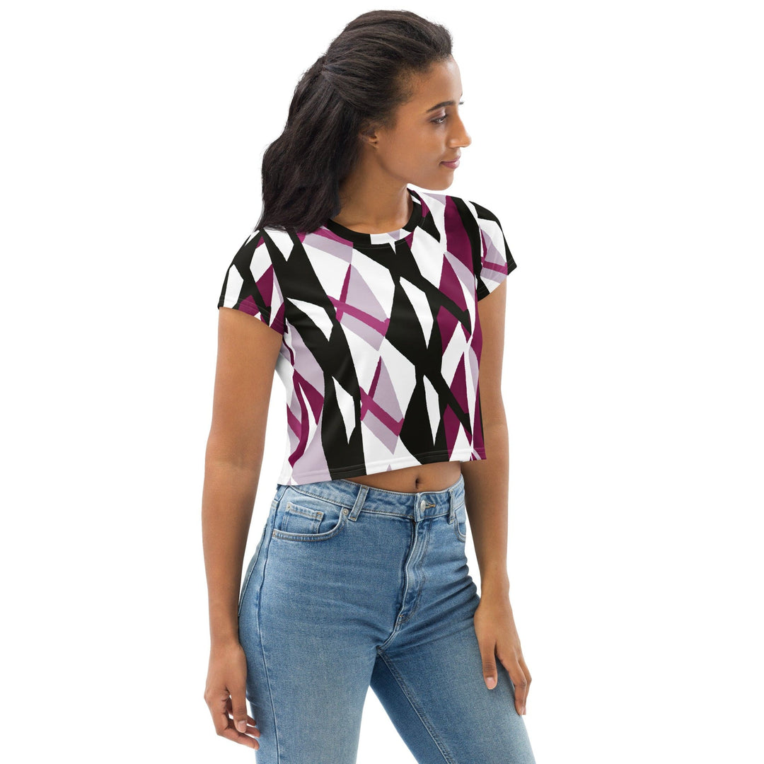 Womens Stretch Fit Crop Tee T-shirt - Pink Mauve Pattern