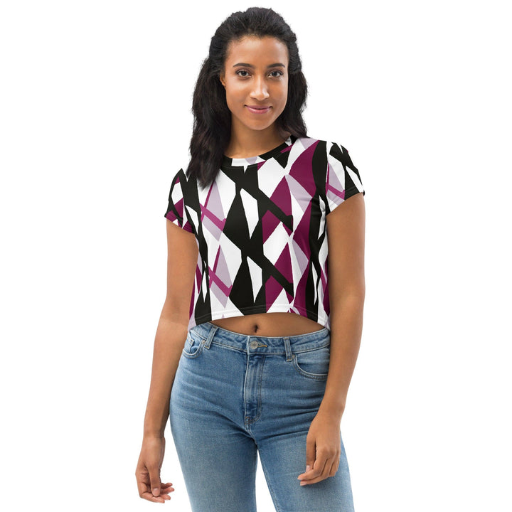 Womens Stretch Fit Crop Tee T-shirt - Pink Mauve Pattern