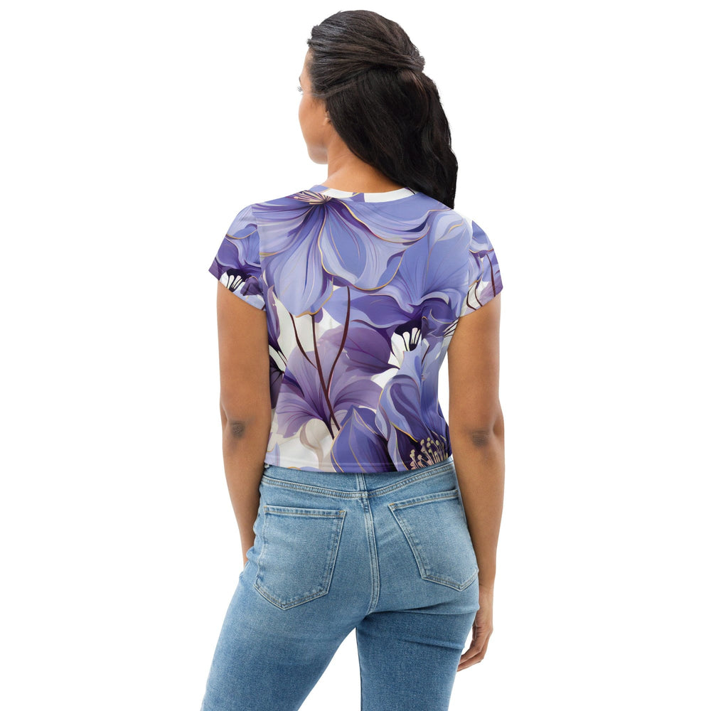 Womens Stretch Fit Crop Tee T-shirt - Purple Botanical Blooms