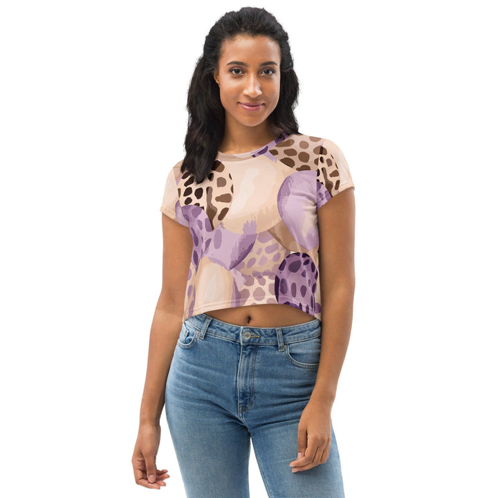 Womens Stretch Fit Crop Tee T-shirt - Purple Lavender Spotted Print