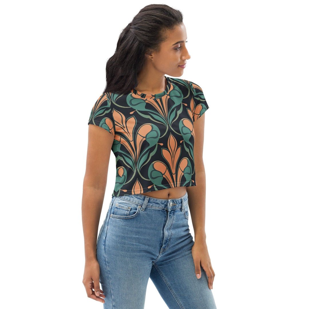 Womens Stretch Fit Crop Tee T-shirt - Retro Vintage Print