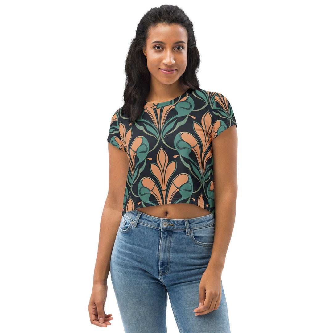 Womens Stretch Fit Crop Tee T-shirt - Retro Vintage Print