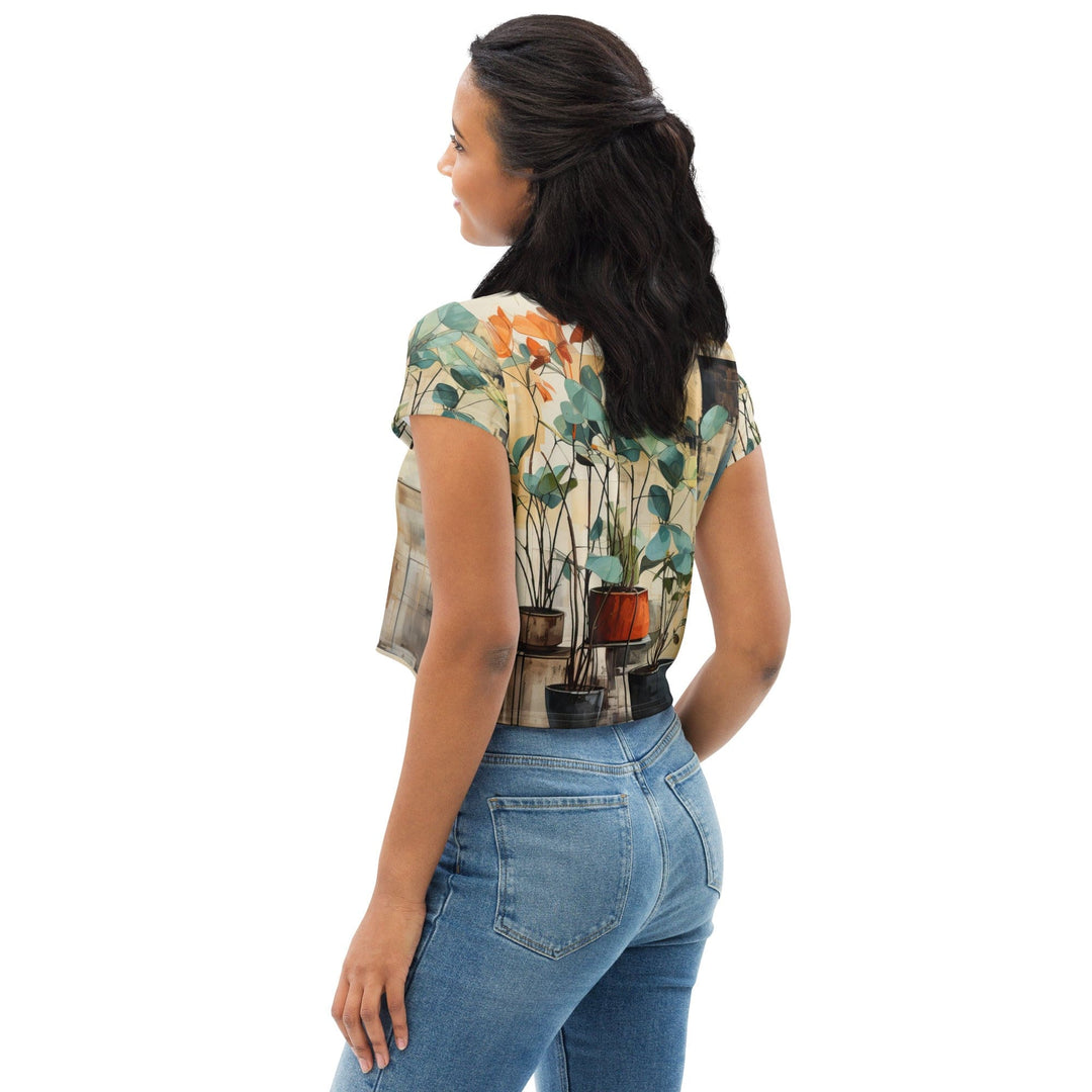 Womens Stretch Fit Crop Tee T-shirt - Rustic Botanical Plants
