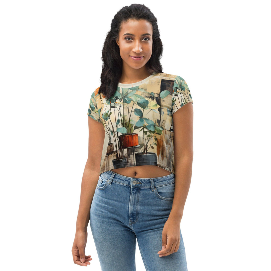 Womens Stretch Fit Crop Tee T-shirt - Rustic Botanical Plants