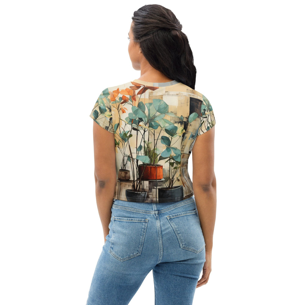 Womens Stretch Fit Crop Tee T-shirt - Rustic Botanical Plants