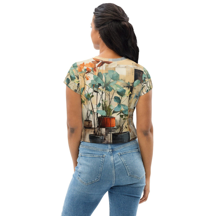 Womens Stretch Fit Crop Tee T-shirt - Rustic Botanical Plants