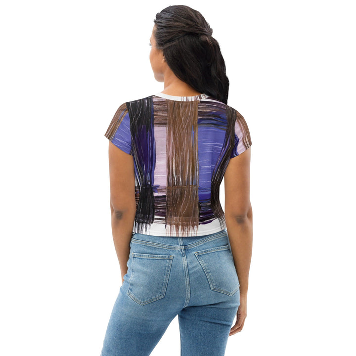 Womens Stretch Fit Crop Tee T-shirt - Rustic Brown Interweave Print