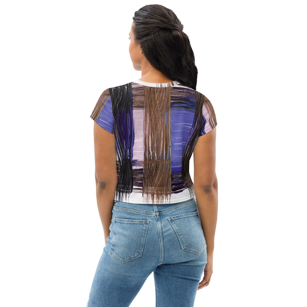 Womens Stretch Fit Crop Tee T-shirt - Rustic Brown Interweave Print