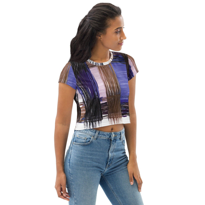 Womens Stretch Fit Crop Tee T-shirt - Rustic Brown Interweave Print