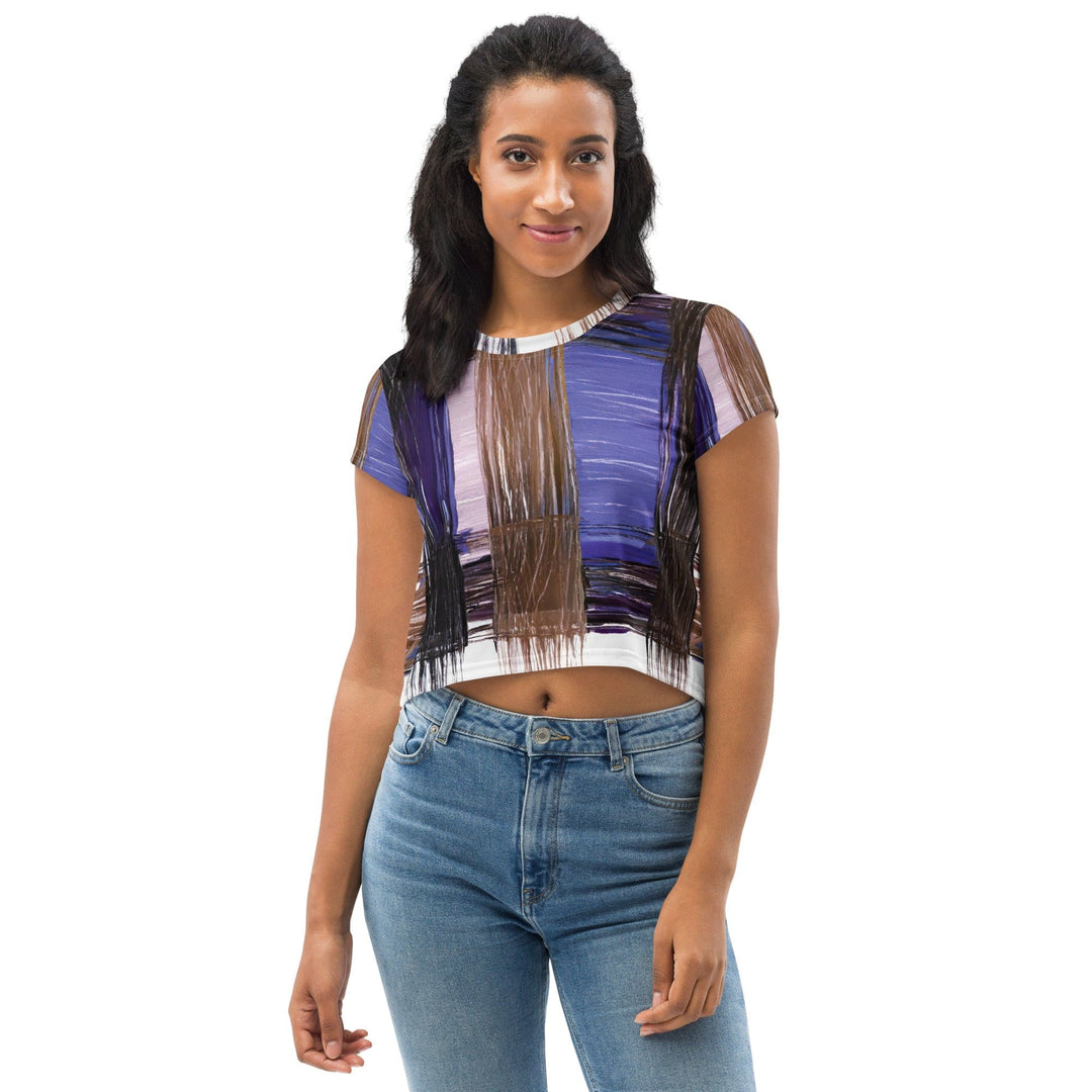 Womens Stretch Fit Crop Tee T-shirt - Rustic Brown Interweave Print
