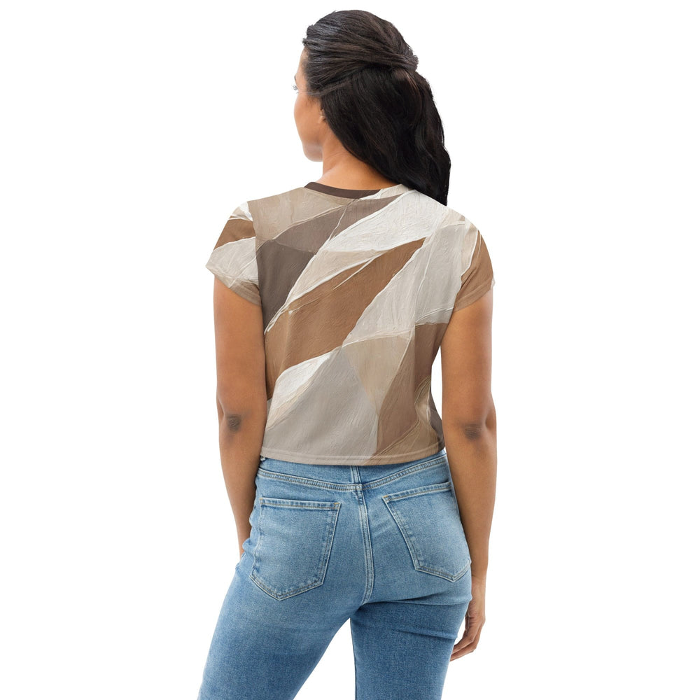 Womens Stretch Fit Crop Tee T-shirt - Rustic Brown Stone Print