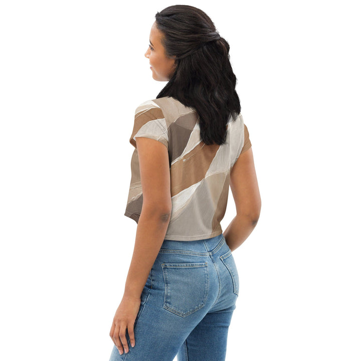 Womens Stretch Fit Crop Tee T-shirt - Rustic Brown Stone Print