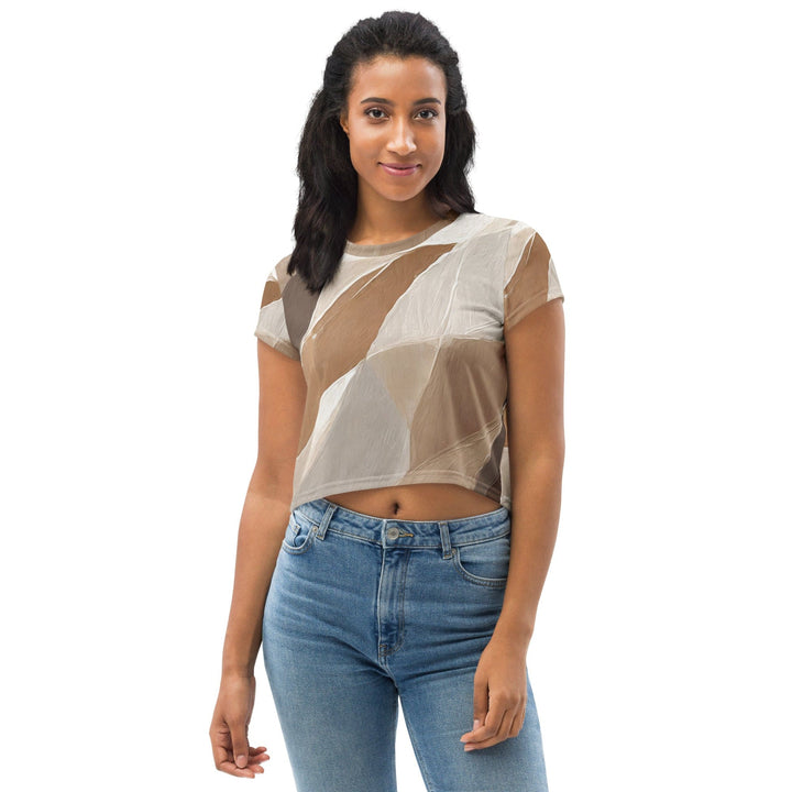 Womens Stretch Fit Crop Tee T-shirt - Rustic Brown Stone Print