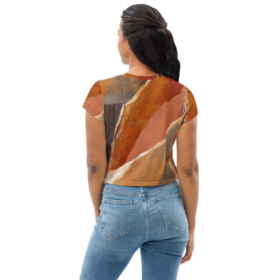 Womens Stretch Fit Crop Tee T-shirt - Rustic Brown Stone Print