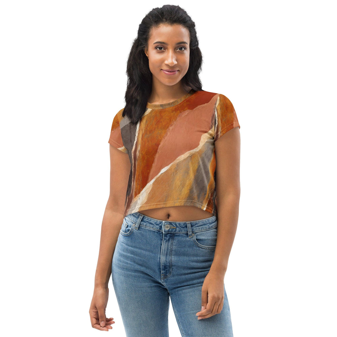 Womens Stretch Fit Crop Tee T-shirt - Rustic Brown Stone Print