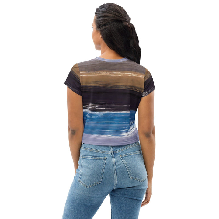 Womens Stretch Fit Crop Tee T-shirt - Rustic Purple Brown Design