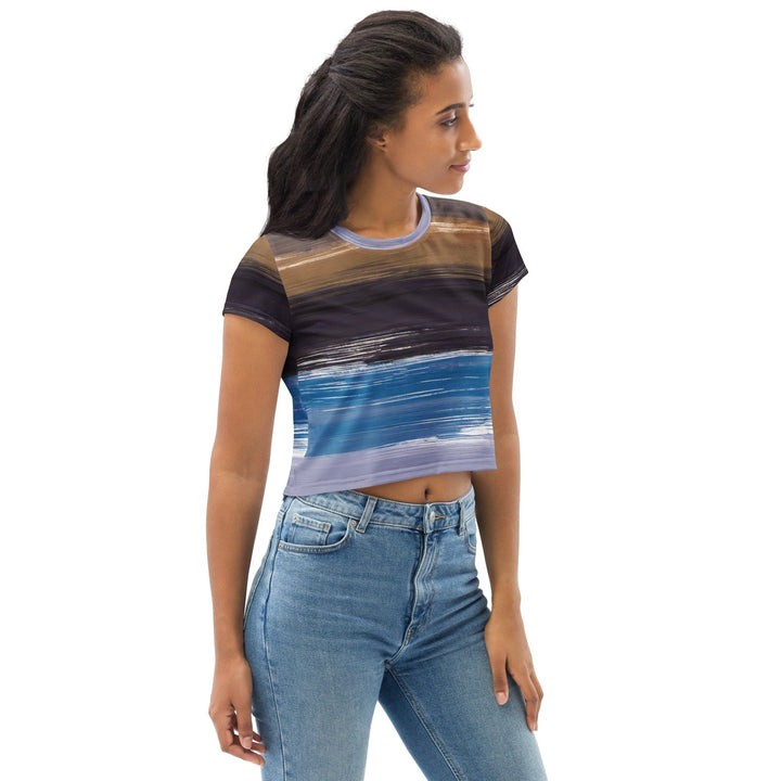 Womens Stretch Fit Crop Tee T-shirt - Rustic Purple Brown Design