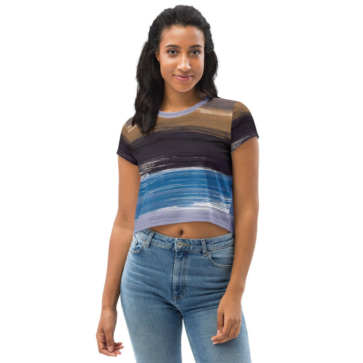 Womens Stretch Fit Crop Tee T-shirt - Rustic Purple Brown Design