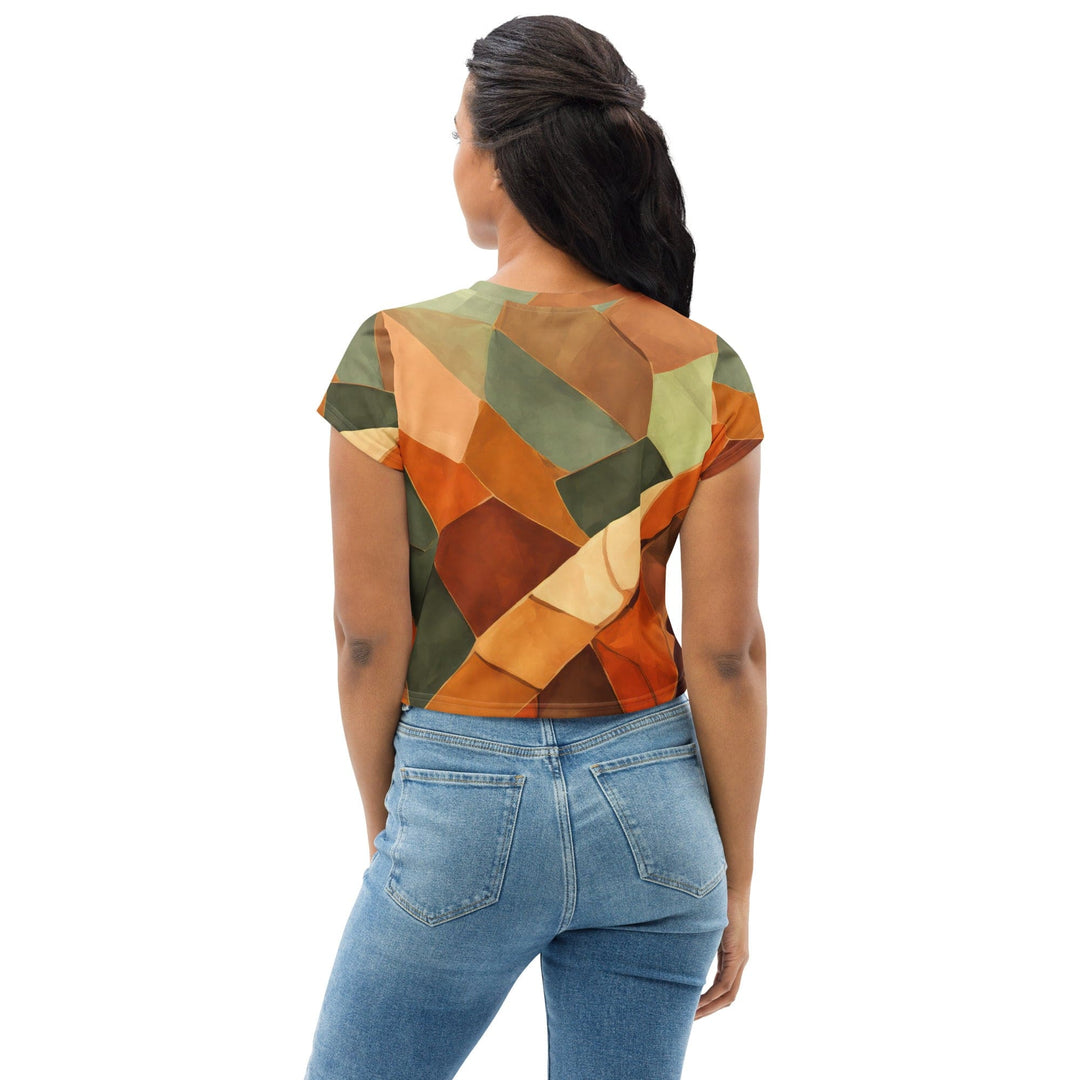 Womens Stretch Fit Crop Tee T-shirt - Rustic Red Abstract Pattern