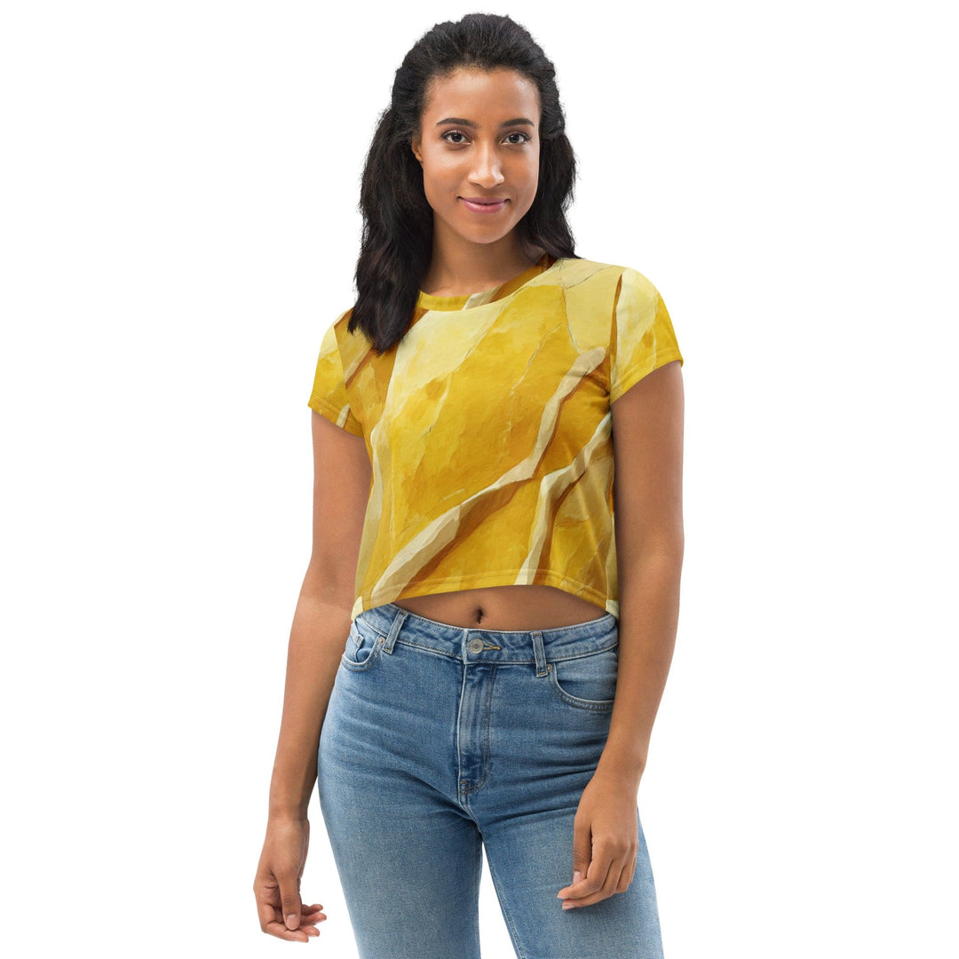 Womens Stretch Fit Crop Tee T-shirt - Rustic Yellow Stone Print
