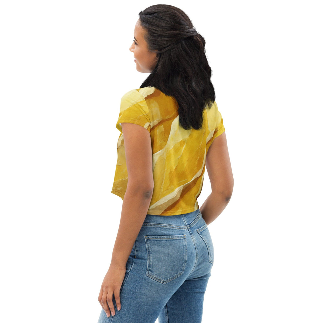 Womens Stretch Fit Crop Tee T-shirt - Rustic Yellow Stone Print