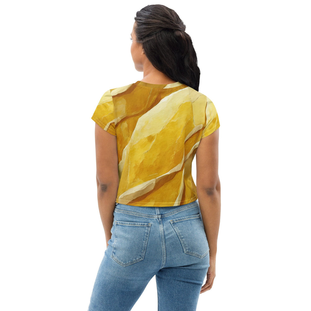 Womens Stretch Fit Crop Tee T-shirt - Rustic Yellow Stone Print